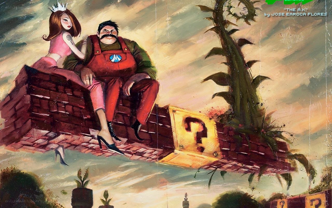 Mario and Peach on a floating brick