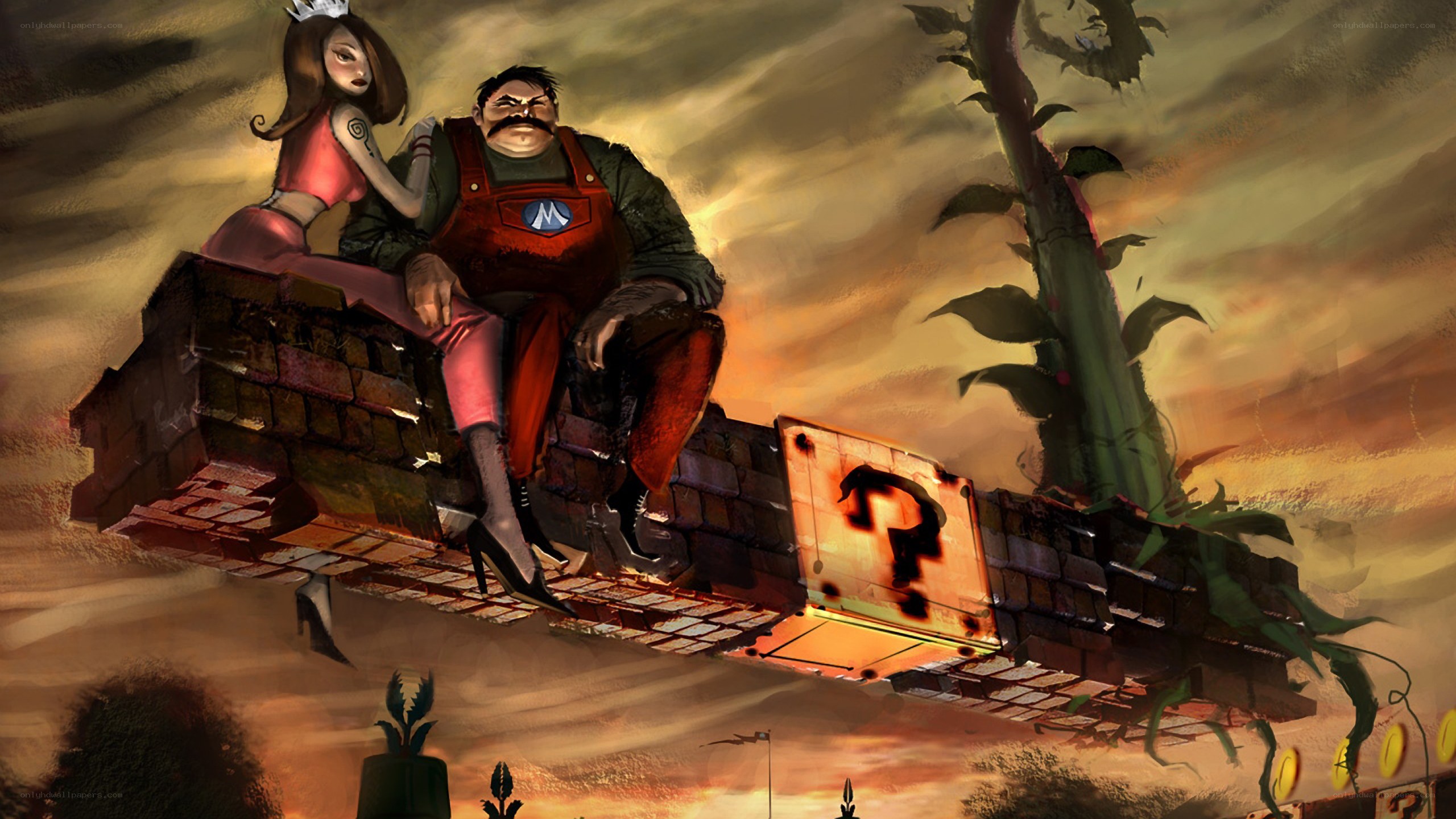 Mario and Peach on a floating platform