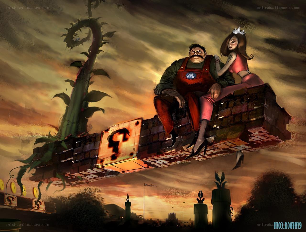 Mario and Peach on a floating platform