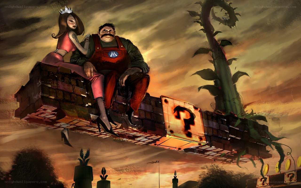 Mario and Peach on a floating platform