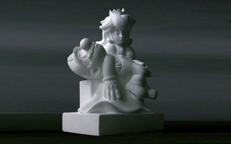 Mario and Peach sculpture
