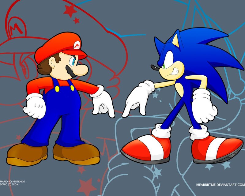 Mario and Sonic Characters — Blue, Playful, Digital Art