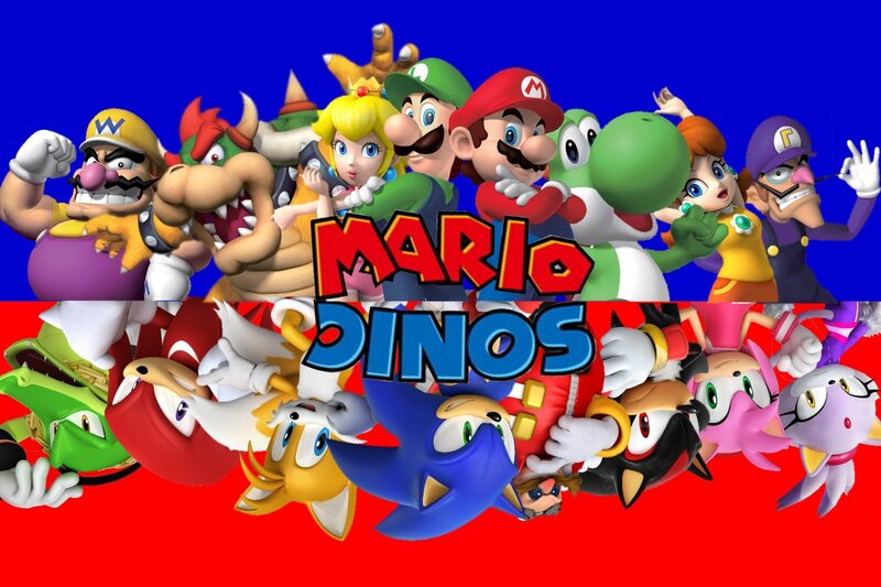 Mario and Sonic Characters — Blue, Playful, Digital Art, Title Text