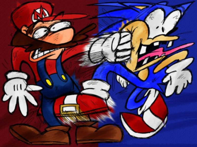 Mario and Sonic Fighting — Red