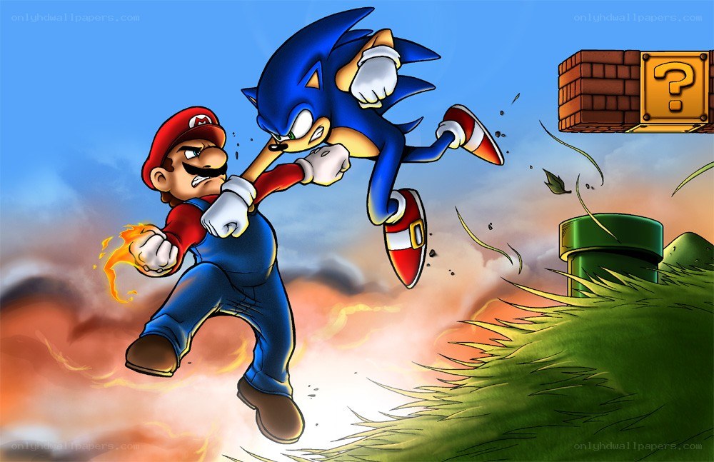 Mario and Sonic fighting