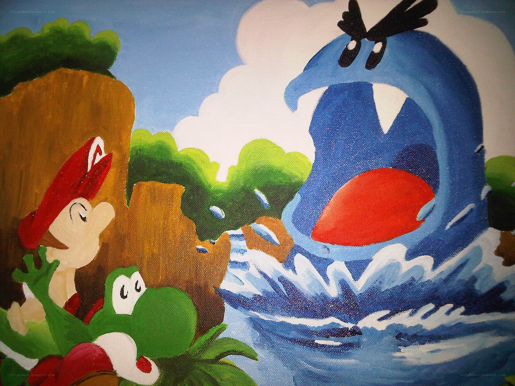 Mario and Yoshi face a giant fish
