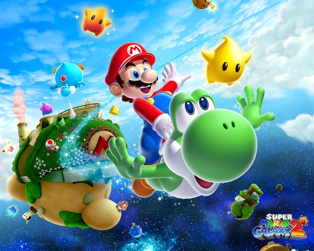 Mario and Yoshi in space