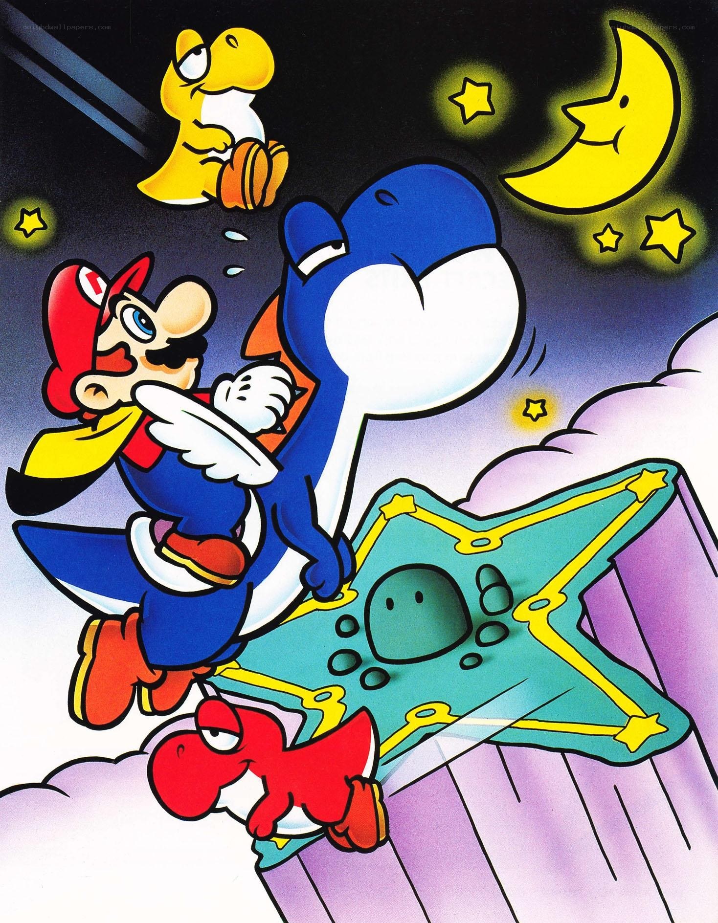 Mario and Yoshi in the sky