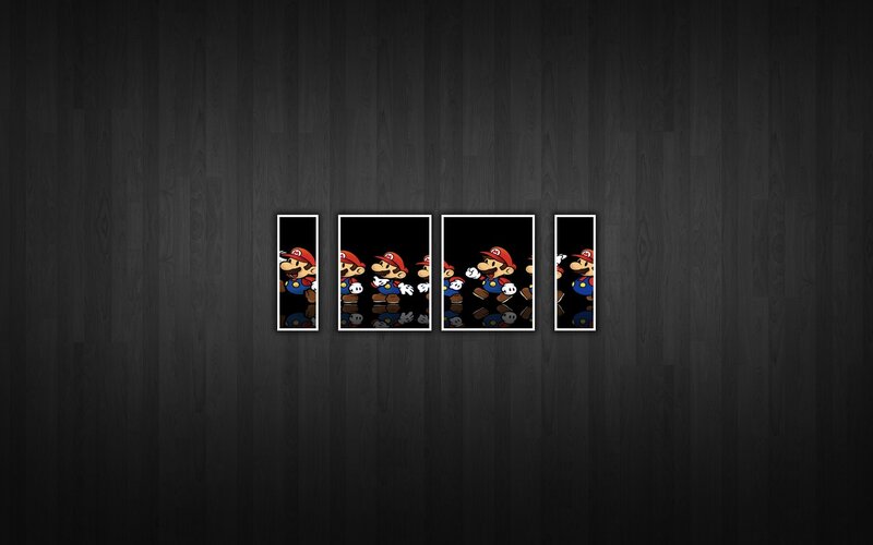 Mario art on dark wood