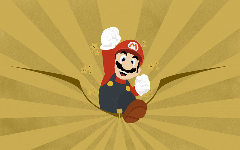 Mario bursting through background