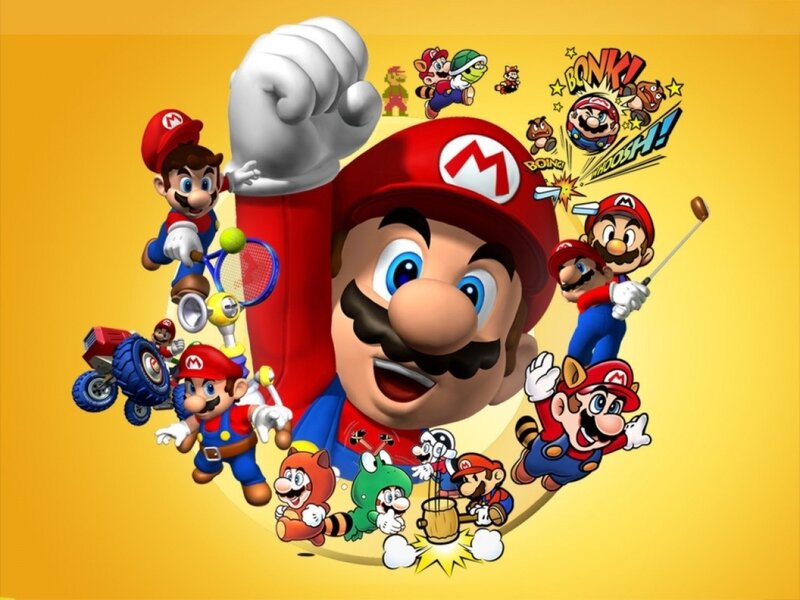 Mario Character Collage — Yellow, Playful