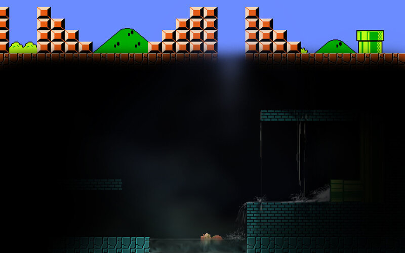 Mario Character in Game — Blue, Dramatic, Night