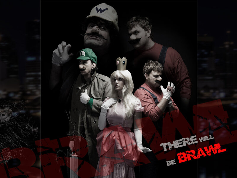 Mario characters in a brawler scene