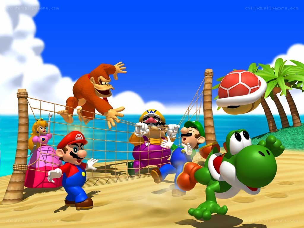 Mario characters playing beach volleyball