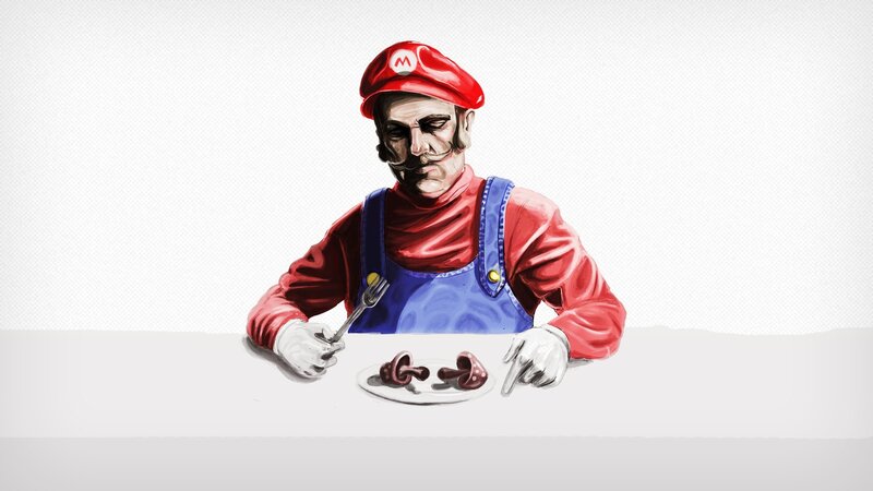 Mario Eating Mushrooms — Red