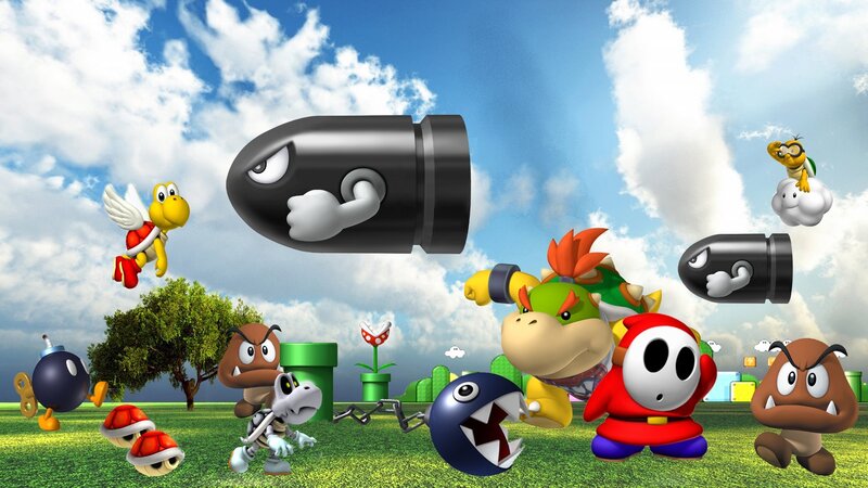 Mario enemies in a grassy field