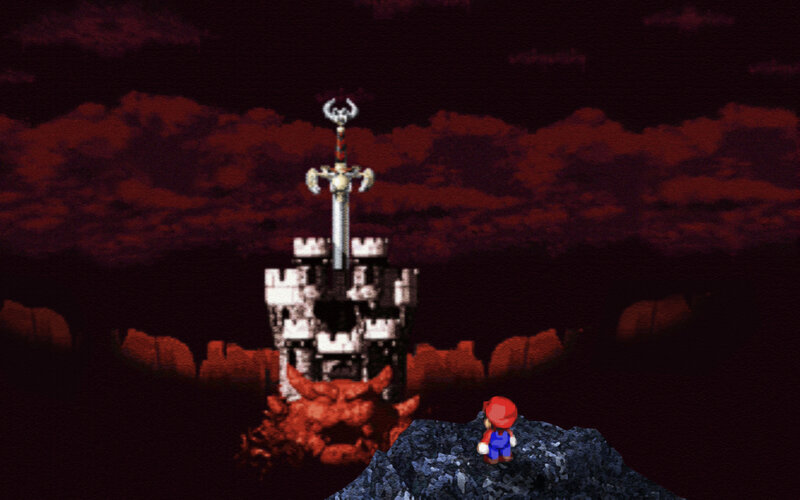 Mario facing a dark castle