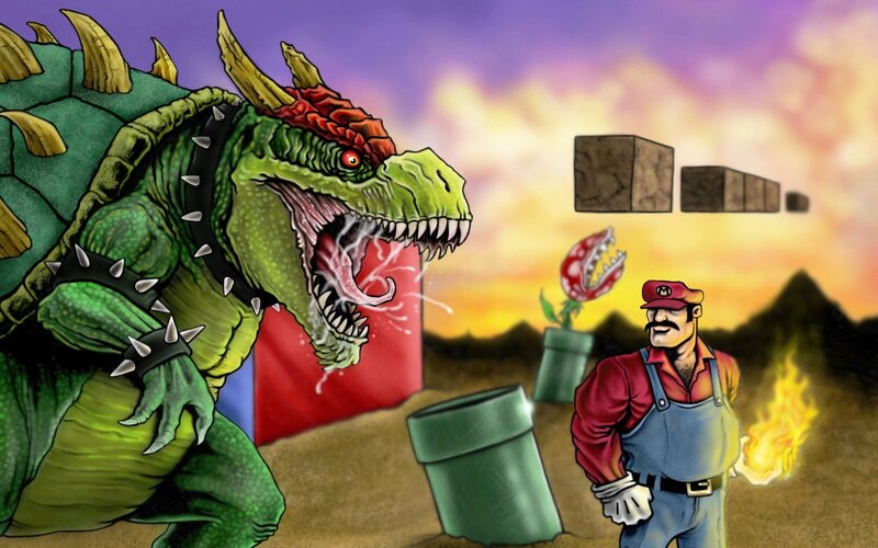 Mario Facing a Dragon