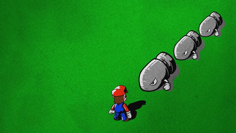 Mario facing Bullet Bills