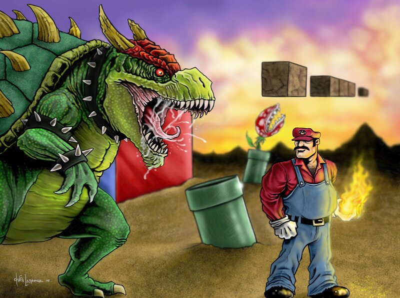 Mario Facing Dinosaur