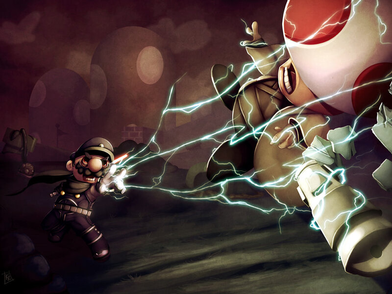 Mario Fighting a Giant Toad