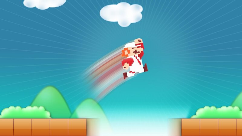 Mario flying through the sky