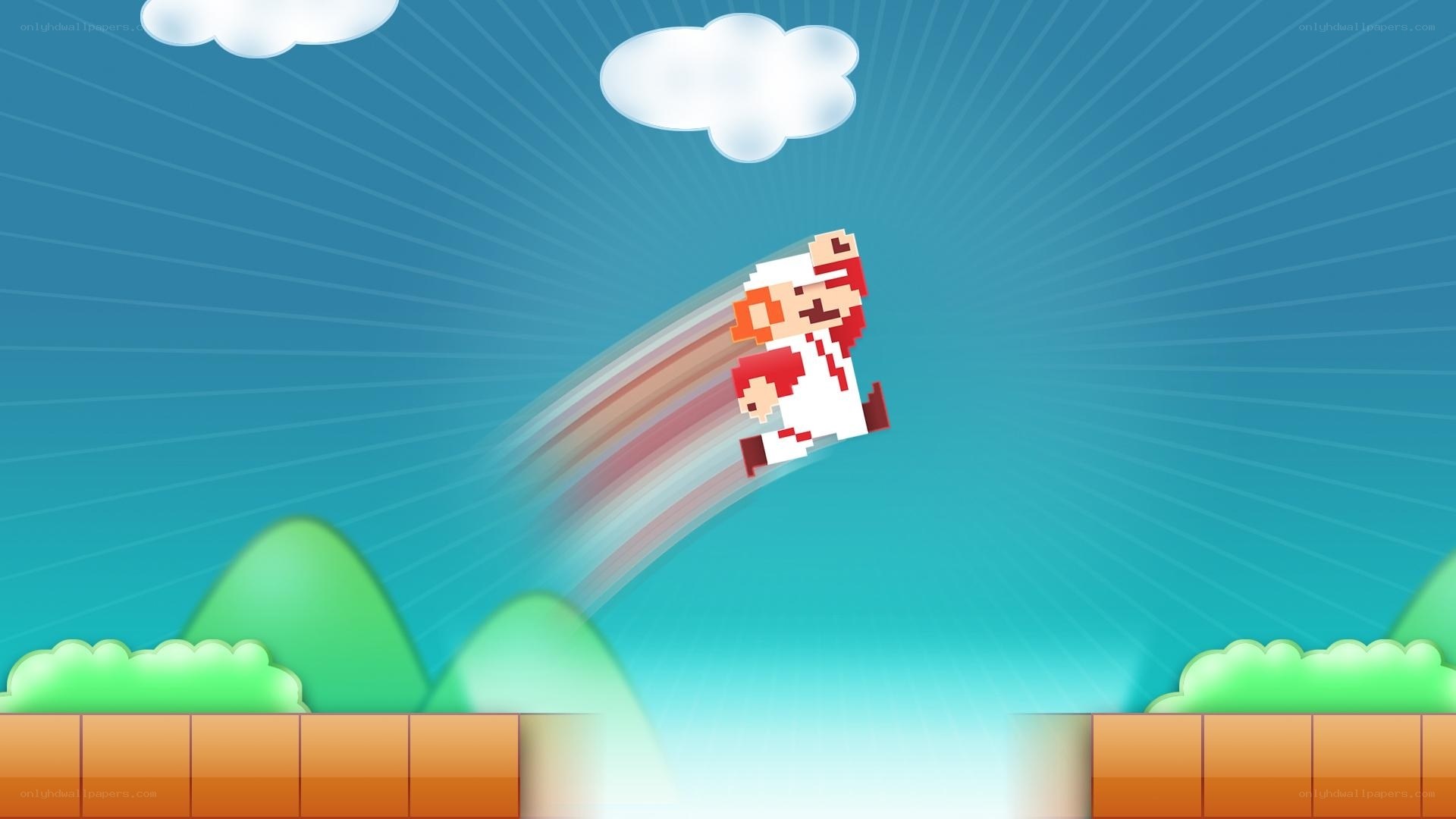 Mario flying through the sky