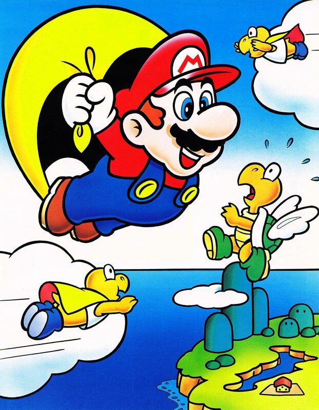 Mario flying with Koopa Troopas