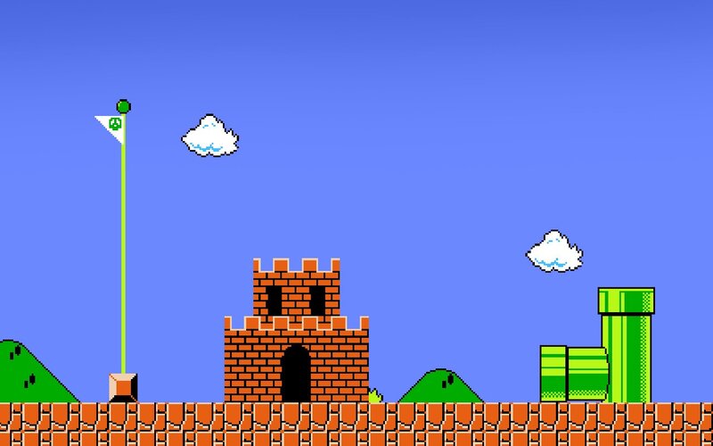 Mario Game Level — Blue, Playful, Afternoon, Pixel Art