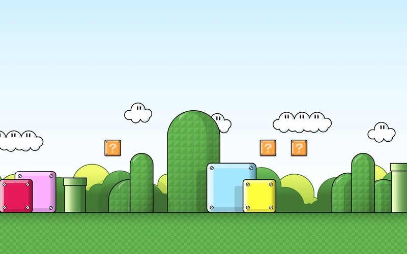 Mario Game Level — Green, Playful, Morning, Digital Art