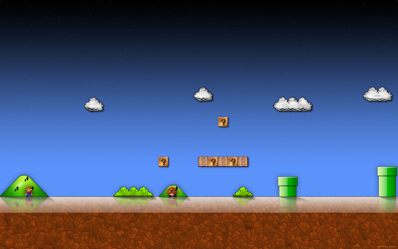 Mario game scene at night