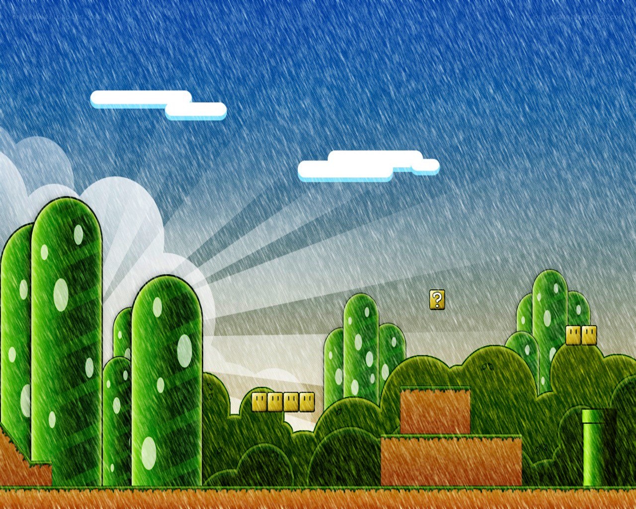 Mario game scene in rain