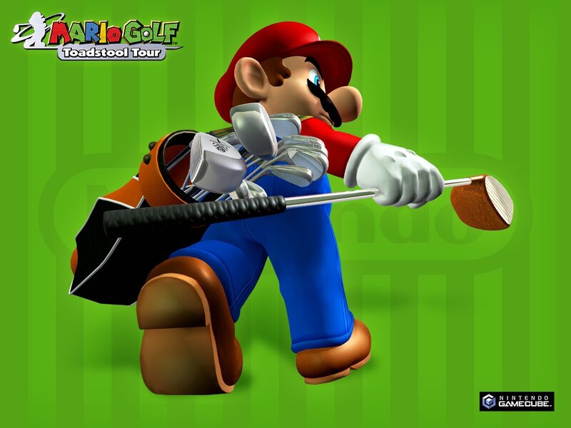 Mario Holding Golf Clubs — Green