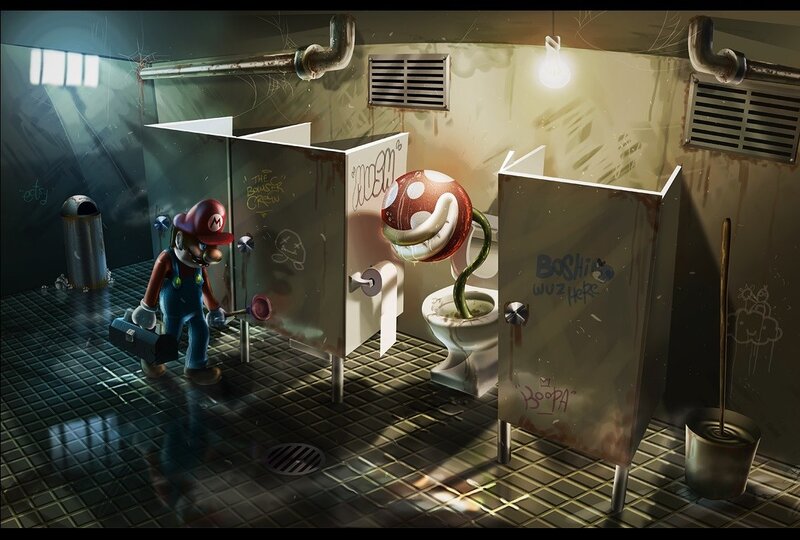 Mario in a Dirty Bathroom