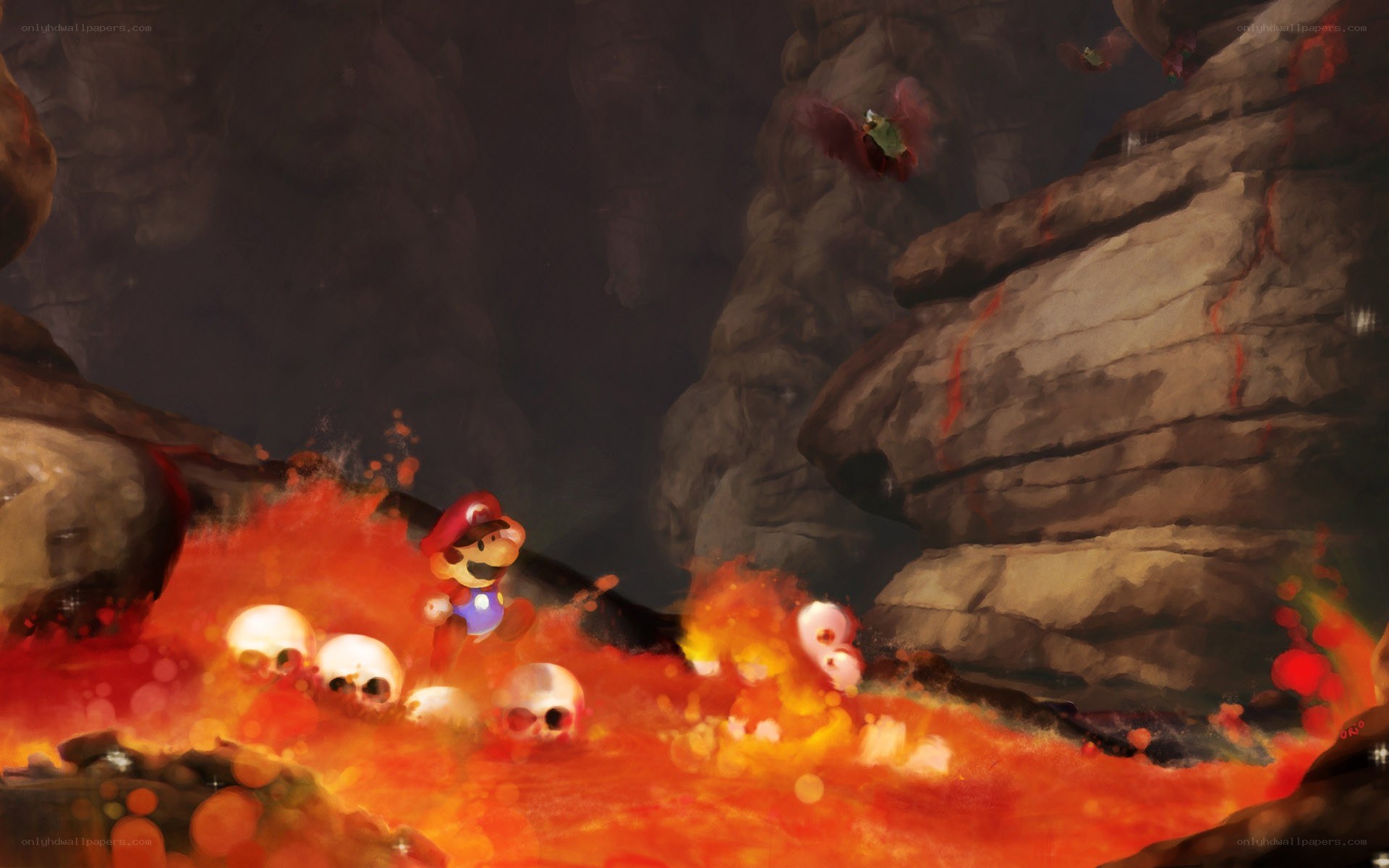 Mario in a lava cave