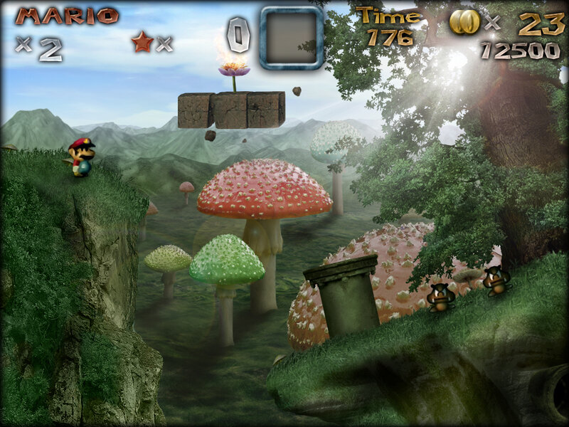 Mario in a mushroom forest