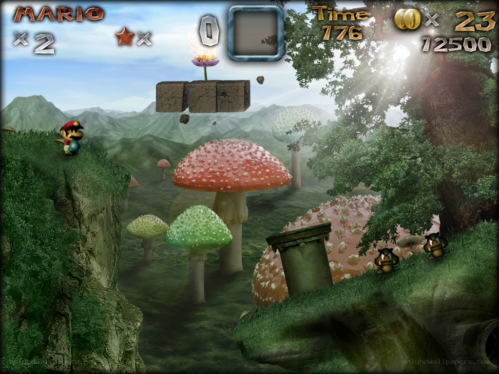Mario in a mushroom forest