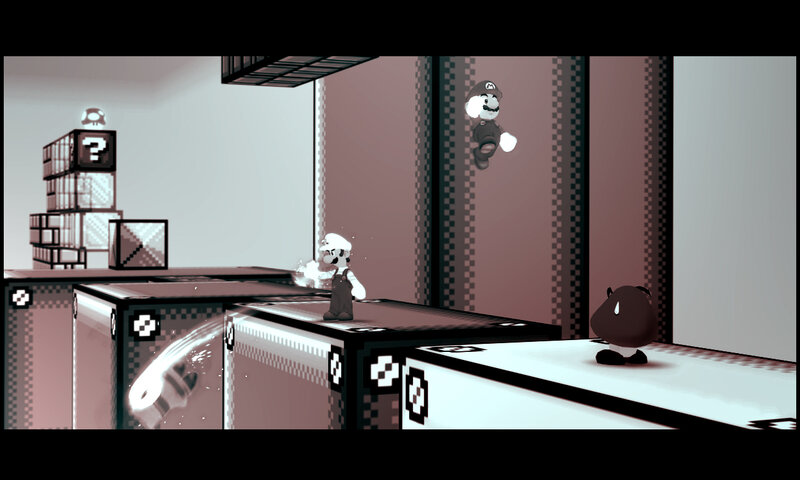 Mario in a pixel art level