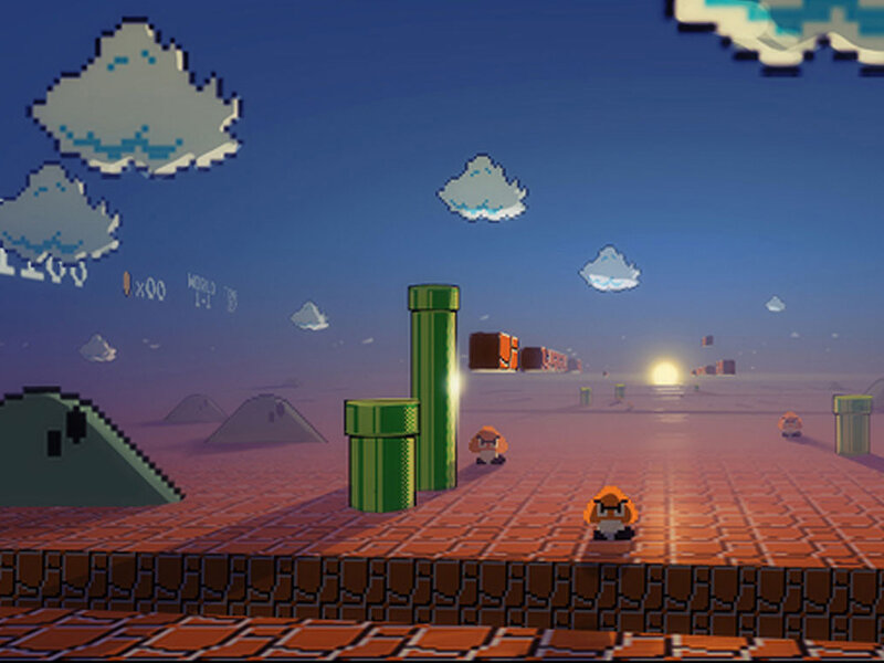 Mario in a pixel art world