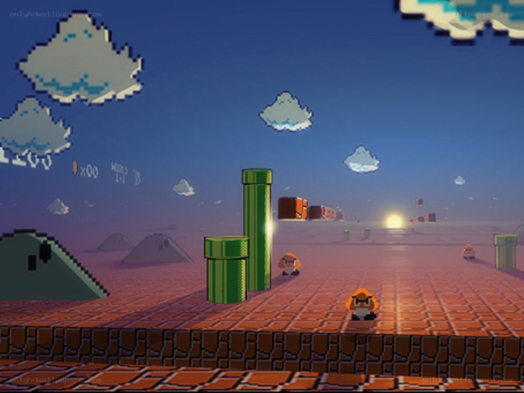 Mario in a pixel art world