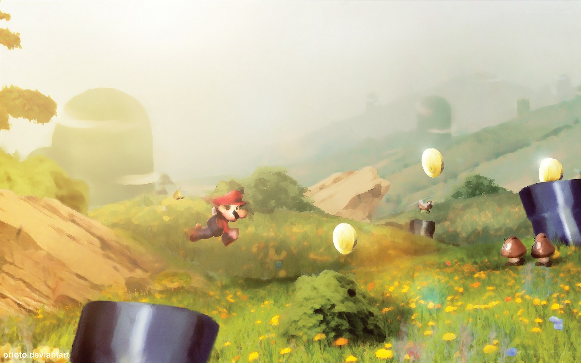 Mario in a sunny field