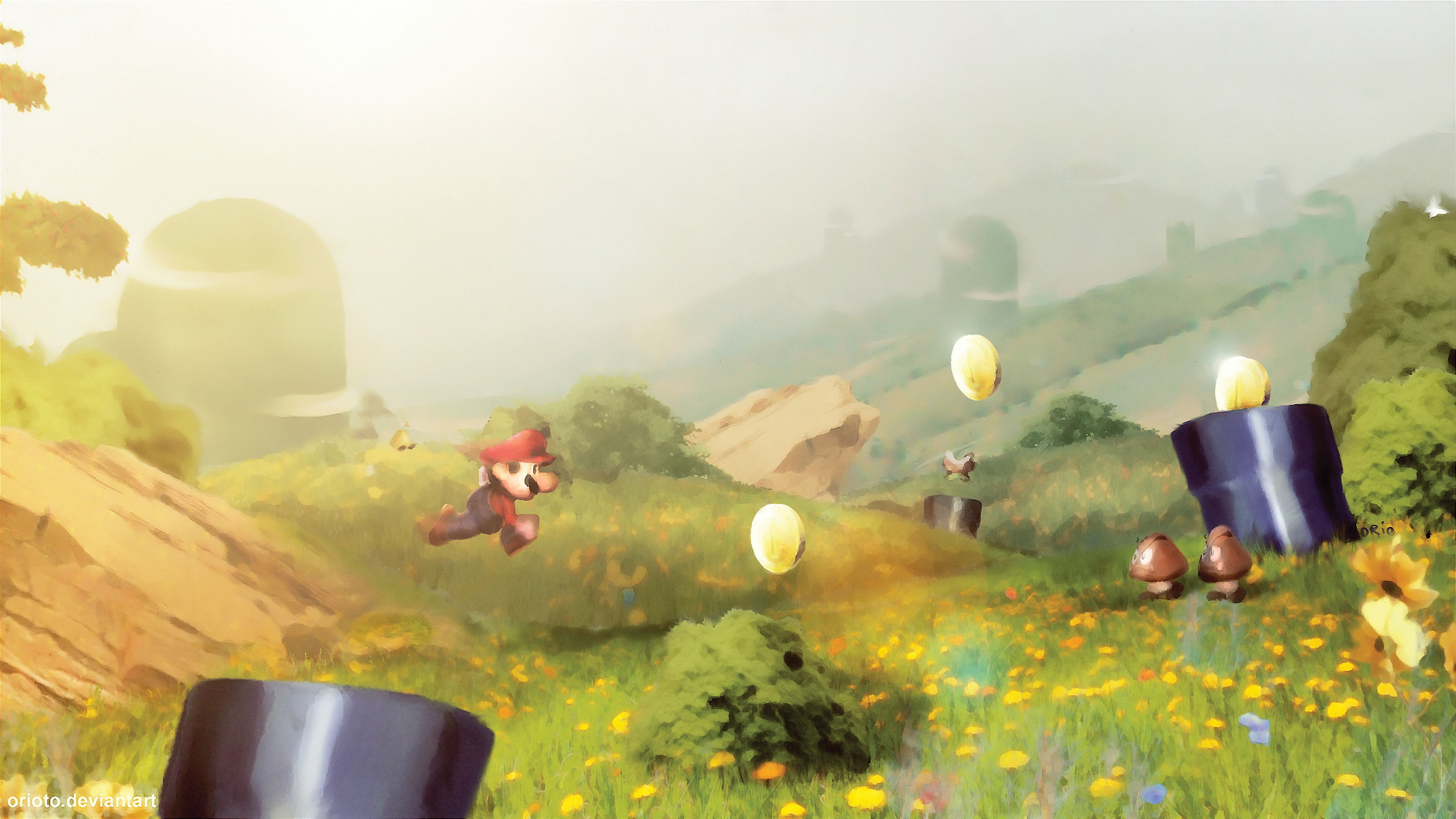 Mario in a sunny field