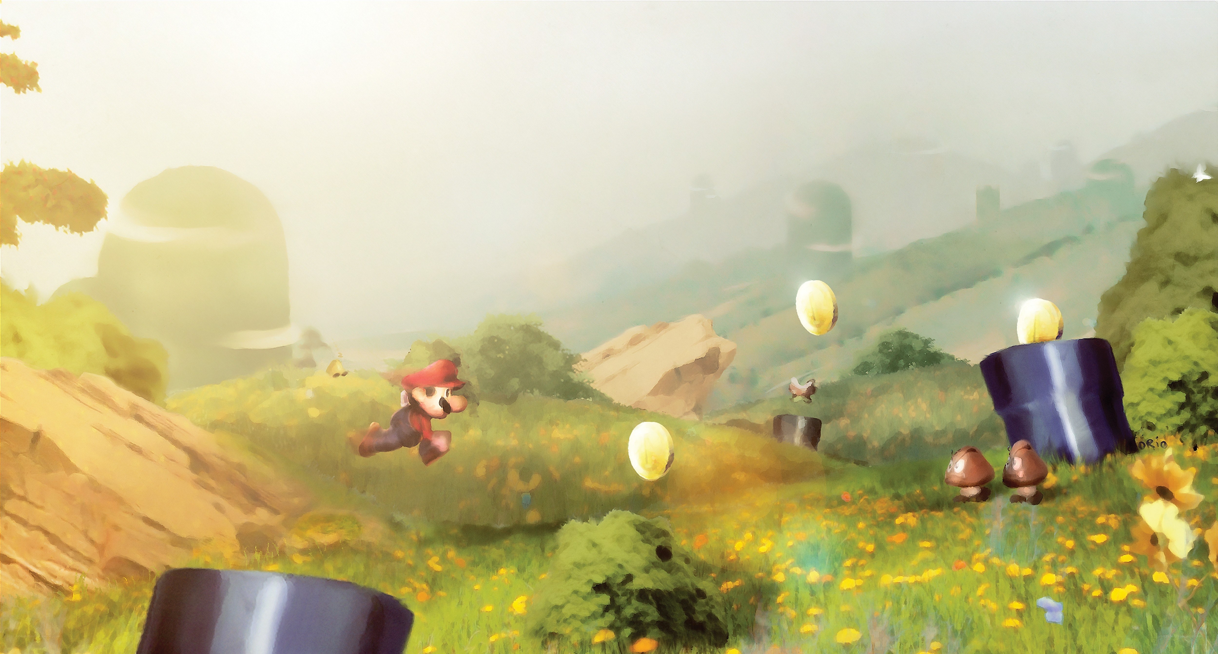 Mario in a sunny field