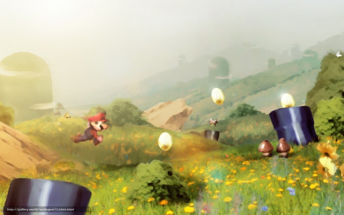 Mario in a sunny field