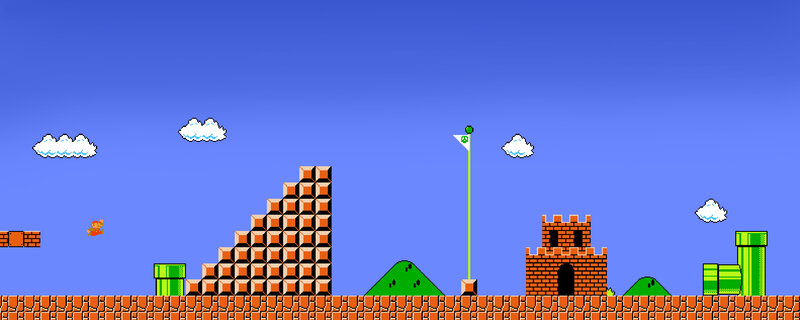 Mario in Game Level — Blue, Playful, Afternoon
