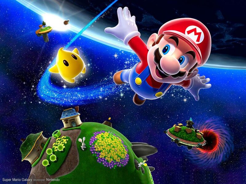 Mario in Space — Blue, Adventurous, Night, Digital Art