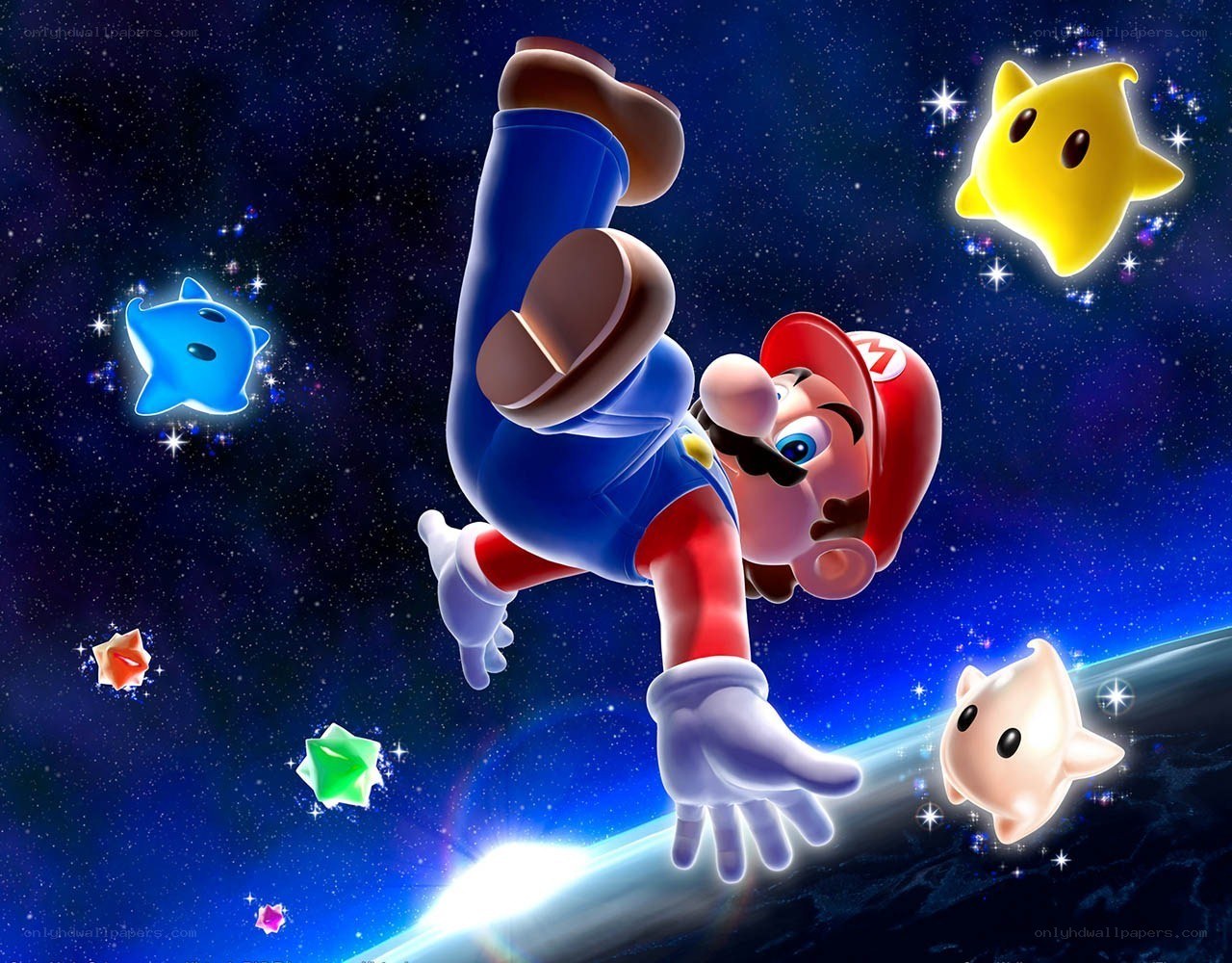 Mario in space with stars