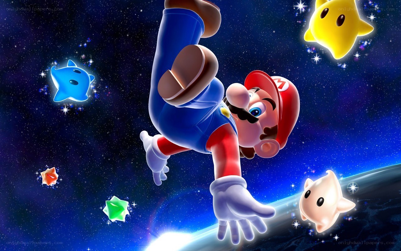 Mario in space with stars