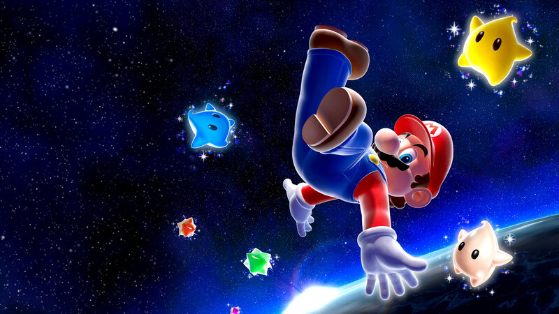Mario in space with stars