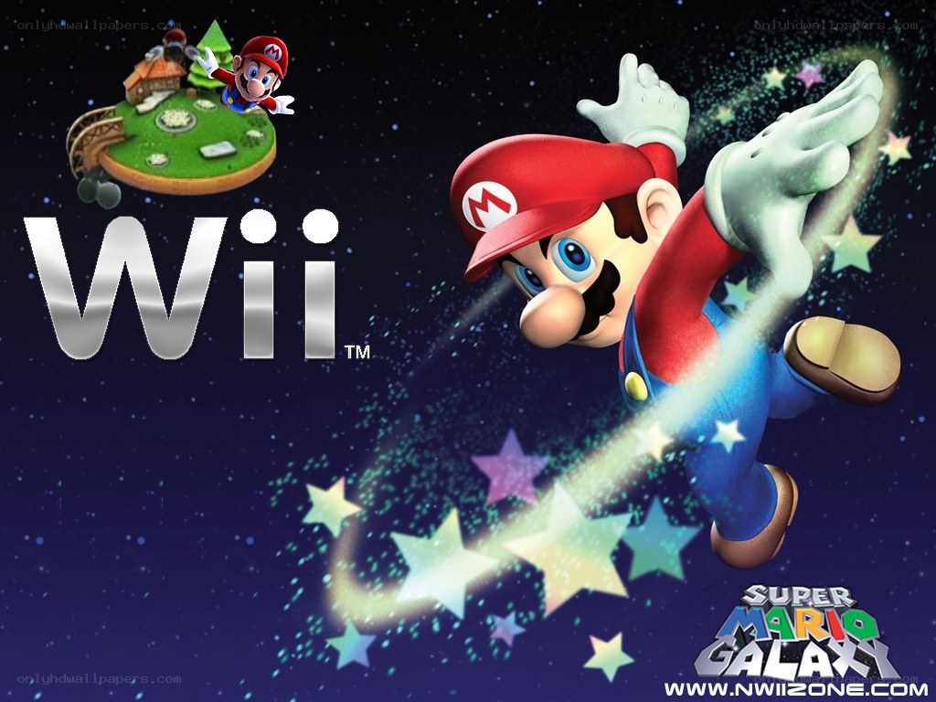 Mario in space with Wii logo